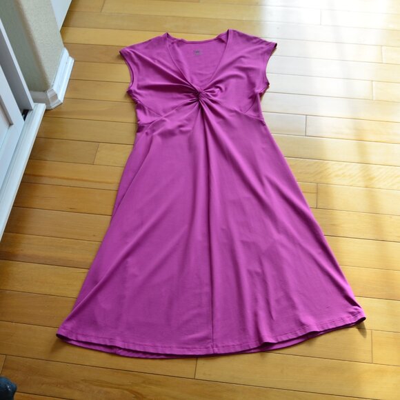 Patagonia Bandha Dress V-Neck Twist Front Short Sleeve Stretch Jersey Fuschia M - Picture 2 of 9